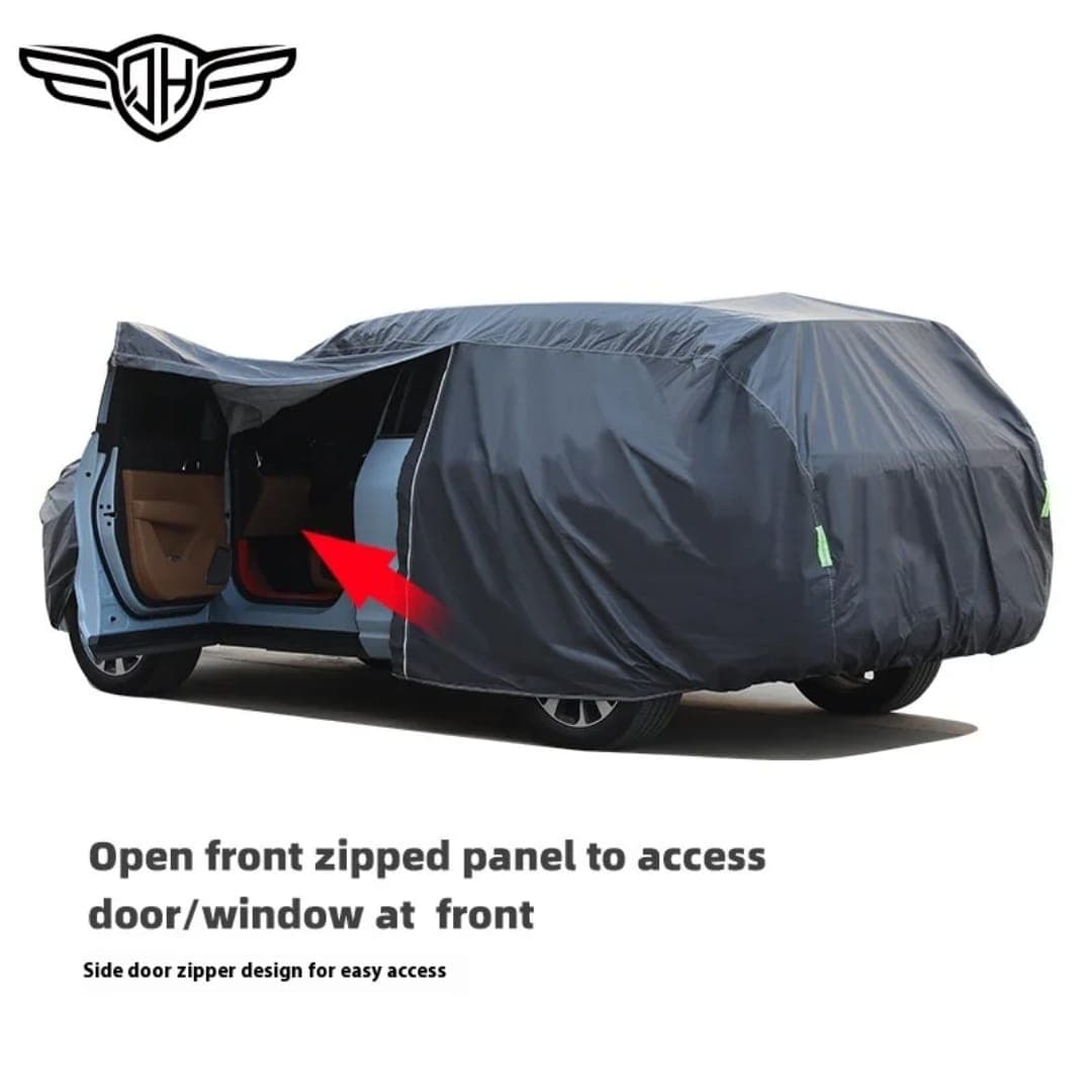 Close up of the convenient driver-side zipper on the car cover